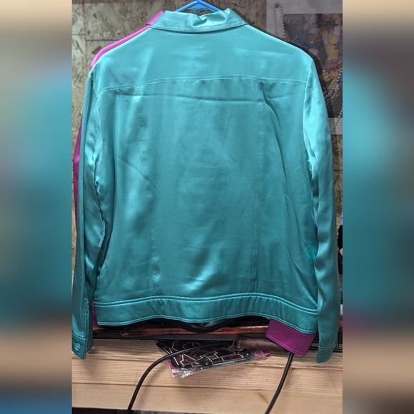 Purple, Teal Green, Pink Worthington Silk Blouse Jackets Size Large - Picture 5 of 9